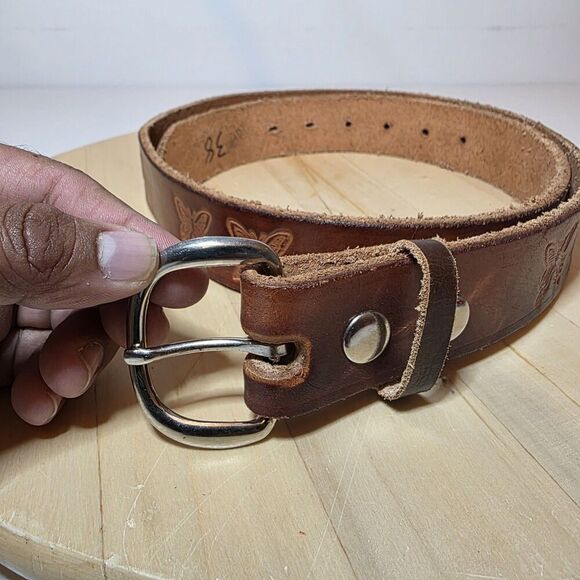 Western Cowgirl Brown Leather Belt Custom Tooled "COUNTRY GIRL HEIDI" Size 38 - Picture 5 of 10